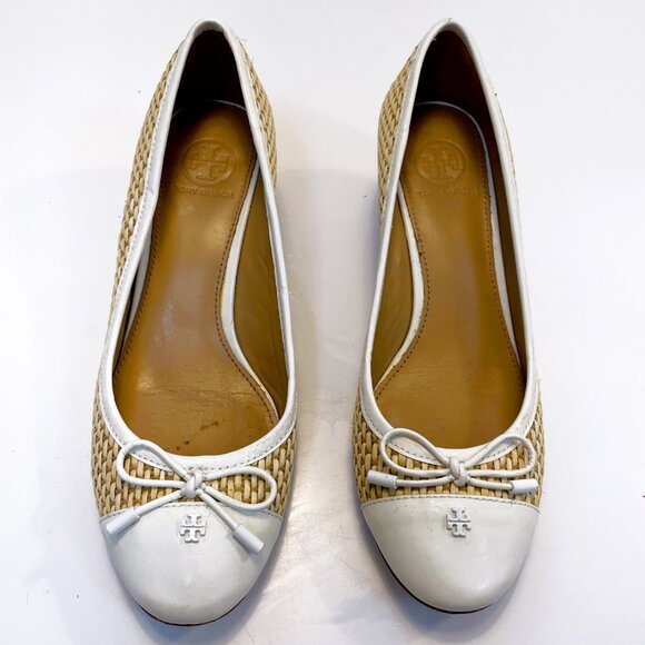 Tory Burch Catherine Cap Toe Raffia Wedge, Size 7 - Picture 3 of 10